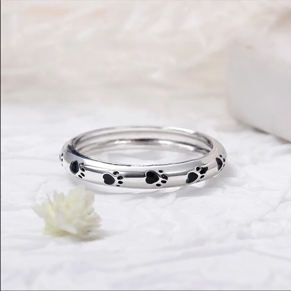 🐾 New 925 Silver Dog Paw 🐾 Black Carved Ring 🐾 - Picture 5 of 5